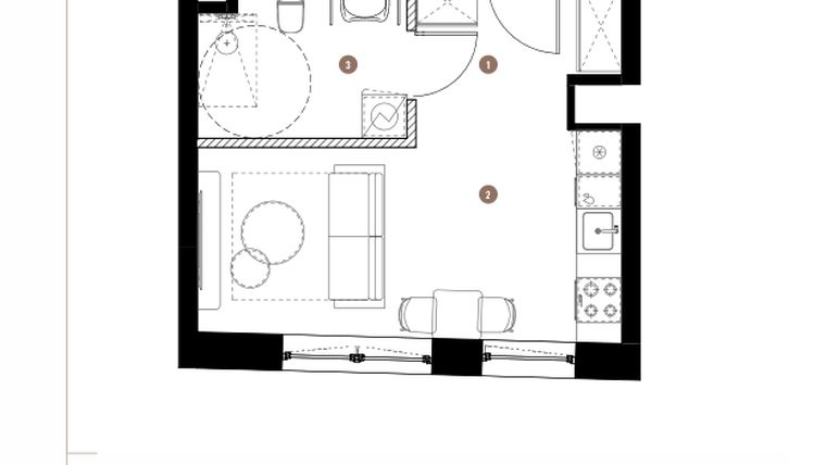 Rzut - Mieszkanie na sprzedaż 1 pokój o powierzchni 25,84 m² - numer 2.04.11 w Katowicka Residence