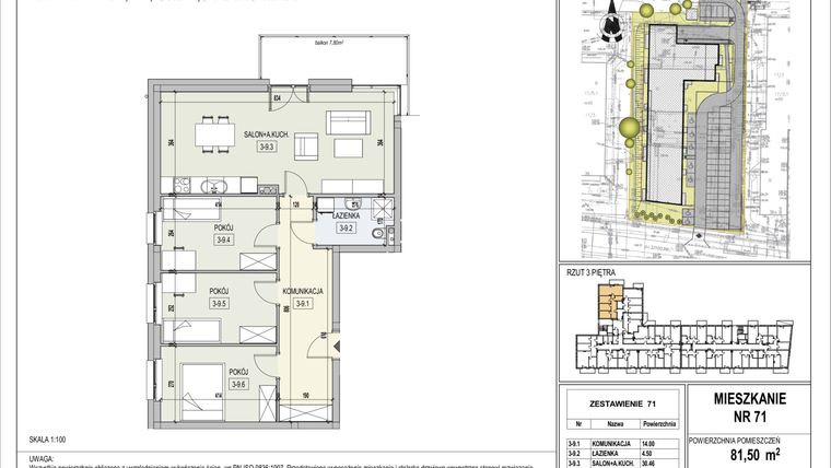 Rzut - Mieszkanie na sprzedaż 4 pokoje o powierzchni 83,99 m² - numer 71 w Kołobrzeska 36B