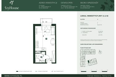 Rzut - Mieszkanie na sprzedaż 1 pokój o powierzchni 26,24 m² - numer C.3.10 w IVY HOUSE - Apartamenty inwestycyjne