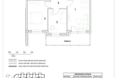 Rzut - Mieszkanie na sprzedaż 3 pokoje o powierzchni 45,9 m² - numer F1/P2/10 w Osiedle Jodłowa bud. F