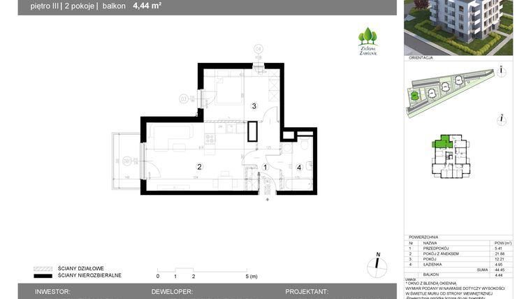 Rzut - Mieszkanie na sprzedaż 2 pokoje o powierzchni 44,45 m² - numer 13G.20 w Zielone Zamienie X