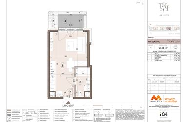 Rzut - Mieszkanie na sprzedaż 1 pokój o powierzchni 26,34 m² - numer C.00.07 w Takt Lirników
