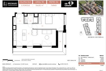 Rzut - Mieszkanie na sprzedaż 2 pokoje o powierzchni 54,82 m² - numer B1.1.90 w Browary Tarnowskie