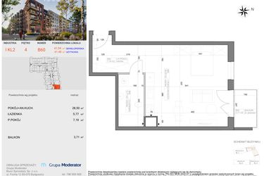Rzut - Mieszkanie na sprzedaż 1 pokój o powierzchni 41,46 m² - numer I-B60 w Industria etap I-B