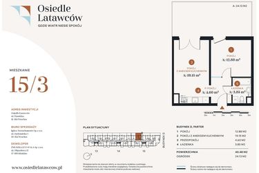 Rzut - Mieszkanie na sprzedaż 2 pokoje o powierzchni 40,48 m² - numer D15-3 w Osiedle Latawców