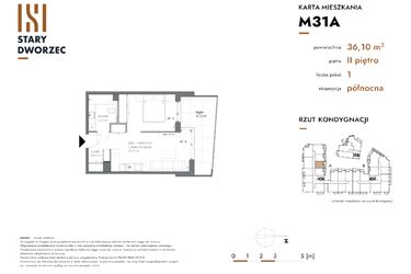 Rzut - Mieszkanie na sprzedaż 1 pokój o powierzchni 36,1 m² - numer M 31A w Stary Dworzec