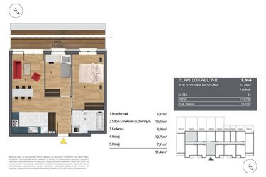 Rzut - Mieszkanie na sprzedaż 3 pokoje o powierzchni 51,64 m² - numer K3.1.M4 w Nyska Residence
