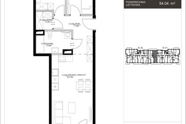 Rzut - Mieszkanie na sprzedaż 3 pokoje o powierzchni 54,04 m² - numer 34D.18 w Osiedle Konopnickiej