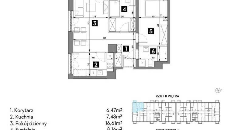 Rzut - Mieszkanie na sprzedaż 3 pokoje o powierzchni 55,21 m² - numer A1/2/5 w Metr Kwadrat