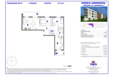 Rzut - Mieszkanie na sprzedaż 4 pokoje o powierzchni 77,13 m² - numer 27 w Osiedle Janowiecka