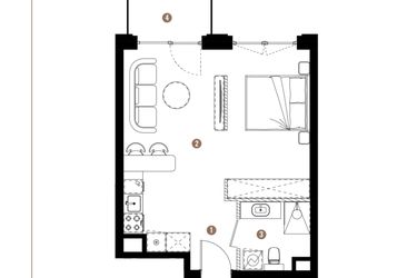 Rzut - Mieszkanie na sprzedaż 1 pokój o powierzchni 37,15 m² - numer F.B.01.42 w Apartamenty Reytana bud. F