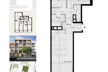 Rzut - Mieszkanie na sprzedaż 3 pokoje o powierzchni 74,72 m² - numer 2M8 w Apartamentowiec Szaserów