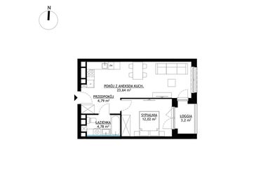 Rzut - Mieszkanie na sprzedaż 2 pokoje o powierzchni 45,23 m² - numer A9 w FUTURO