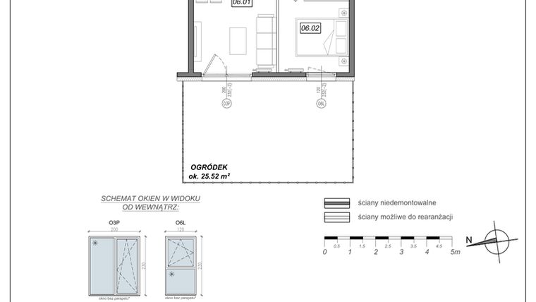 Rzut - Mieszkanie na sprzedaż 2 pokoje o powierzchni 35,08 m² - numer 6.A.06 w Urzeka bud. 6 i 7