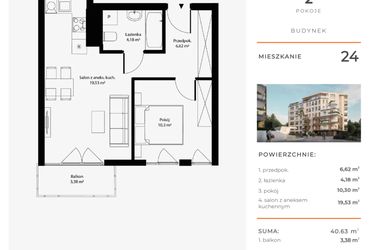 Rzut - Mieszkanie na sprzedaż 2 pokoje o powierzchni 40,63 m² - numer 24 w Bytkowska 4.0