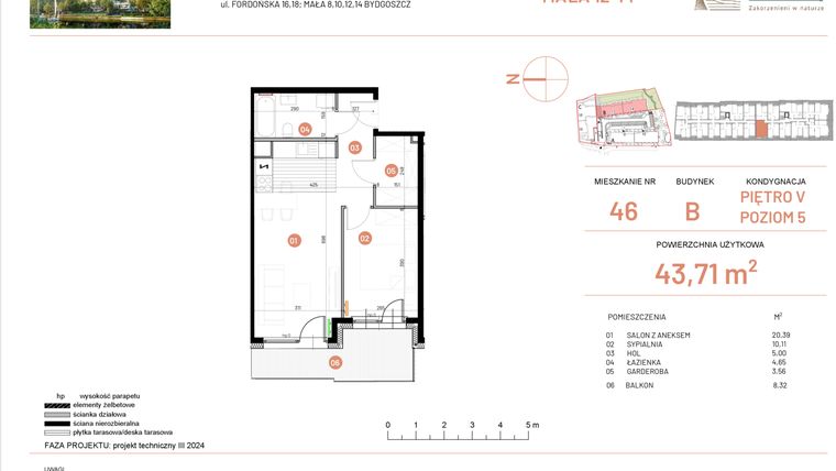 Rzut - Mieszkanie na sprzedaż 2 pokoje o powierzchni 43,71 m² - numer 14.46 w Osiedle Nowe Horyzonty etap III