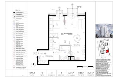 Rzut - Mieszkanie na sprzedaż 1 pokój o powierzchni 60,99 m² - numer 56 w Biała Kamienica