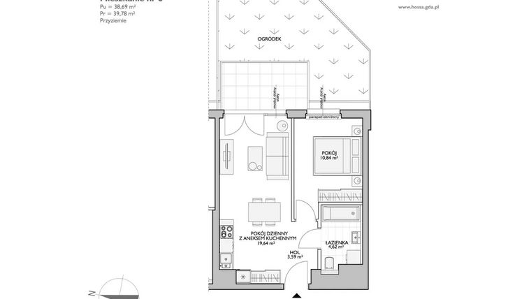 Rzut - Mieszkanie na sprzedaż 2 pokoje o powierzchni 39,78 m² - numer WO/P33/6 w Wiszące Ogrody