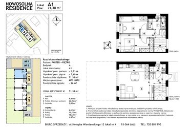 Rzut - Mieszkanie na sprzedaż 3 pokoje o powierzchni 71,38 m² - numer A1 w Nowosolna Residence