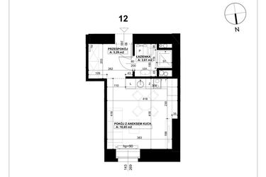 Rzut - Mieszkanie na sprzedaż 1 pokój o powierzchni 25,55 m² - numer 12 w Święty Marcin 65