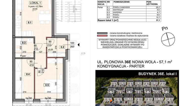 Rzut - Mieszkanie na sprzedaż 3 pokoje o powierzchni 57,1 m² - numer 36E/1 w Zespół willowy Zielona Polana - etap 6