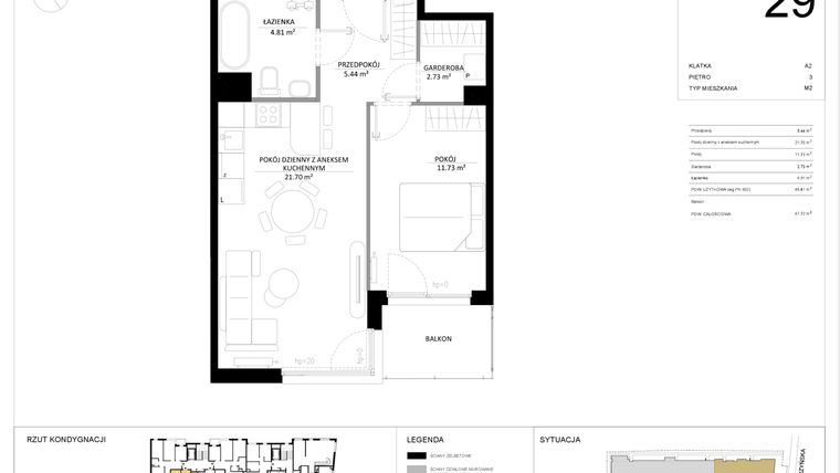 Rzut - Mieszkanie na sprzedaż 2 pokoje o powierzchni 46,41 m² - numer 29 w SILO