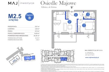 Rzut - Mieszkanie na sprzedaż 2 pokoje o powierzchni 34,1 m² - numer M2.5 w Osiedle Majowe 2.0