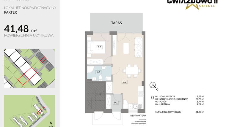Rzut - Mieszkanie na sprzedaż 2 pokoje o powierzchni 41,48 m² - numer A10.1 w Gwiazdowo II