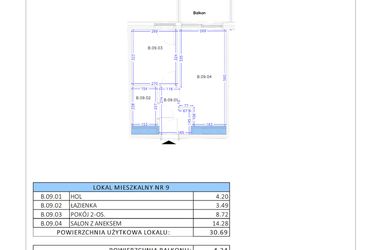 Rzut - Mieszkanie na sprzedaż 2 pokoje o powierzchni 30,69 m² - numer B.9 w Gaja Park