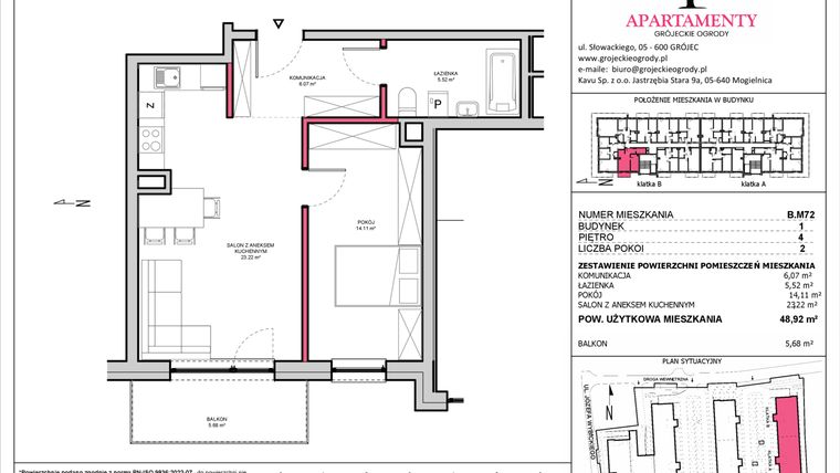 Rzut - Mieszkanie na sprzedaż 2 pokoje o powierzchni 48,92 m² - numer B.72 w Apartamenty Grójeckie Ogrody