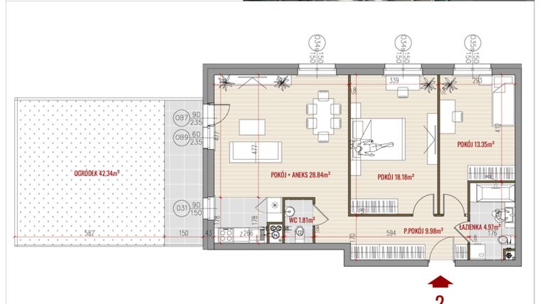 Rzut - Mieszkanie na sprzedaż 3 pokoje o powierzchni 77,13 m² - numer 2 w HUZAR B3