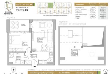 Rzut - Mieszkanie na sprzedaż 2 pokoje o powierzchni 79,01 m² - numer M36 w Ogrody Reymonta