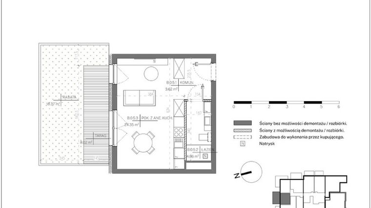 Rzut - Mieszkanie na sprzedaż 1 pokój o powierzchni 32,83 m² - numer B.0.5 w Polanka 21