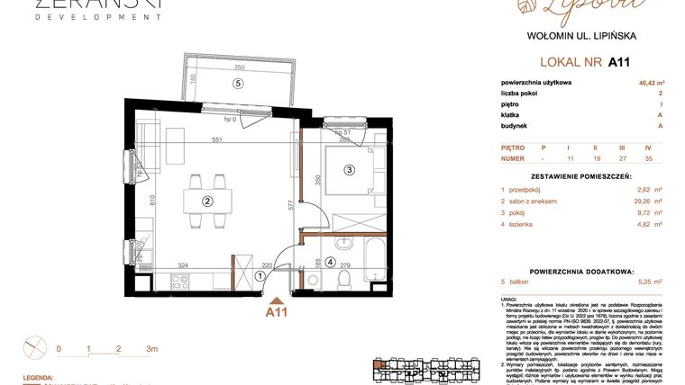 Rzut - Mieszkanie na sprzedaż 2 pokoje o powierzchni 46,42 m² - numer A11 w LIPOVA