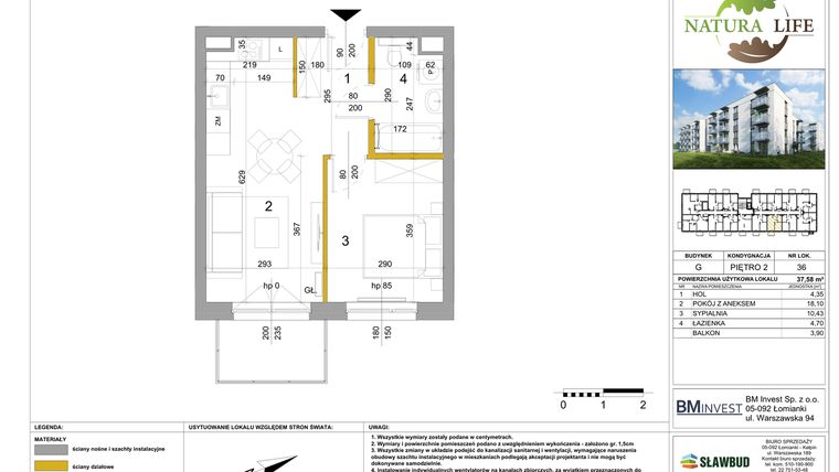 Rzut - Mieszkanie na sprzedaż 2 pokoje o powierzchni 37,58 m² - numer G.36 w Osiedle Natura Life budynki GHI