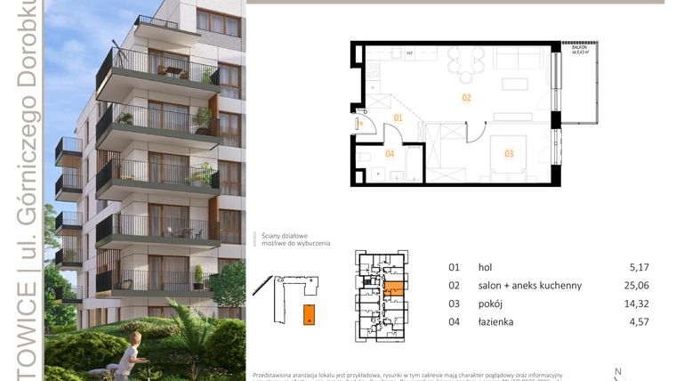 Rzut - Mieszkanie na sprzedaż 2 pokoje o powierzchni 49,12 m² - numer A_14 w Zielony Nikiszowiec