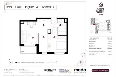 Rzut - Mieszkanie na sprzedaż 2 pokoje o powierzchni 47,46 m² - numer L209 w Osiedle Witaj etap II