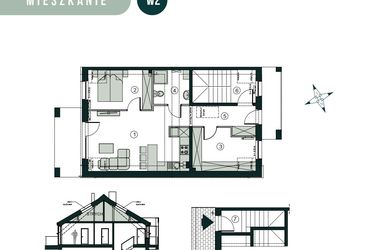 Rzut - Mieszkanie na sprzedaż 3 pokoje o powierzchni 66,43 m² - numer W2 w Aleja Wiśniowa Pogórze