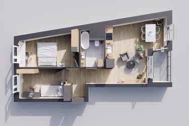 Rzut - Mieszkanie na sprzedaż 3 pokoje o powierzchni 55,45 m² - numer 22/1 w Odrzańskie Bulvary