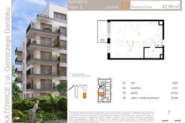 Rzut - Mieszkanie na sprzedaż 2 pokoje o powierzchni 47,99 m² - numer A_19 w Zielony Nikiszowiec