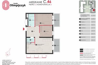 Rzut - Mieszkanie na sprzedaż 3 pokoje o powierzchni 62 m² - numer C46 w Osiedle Olimpijczyk II etap