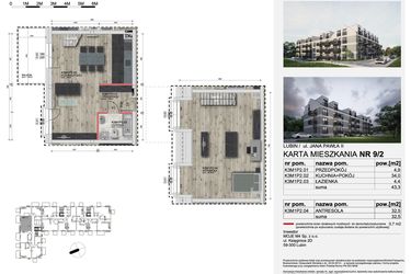 Rzut - Mieszkanie na sprzedaż 3 pokoje o powierzchni 75,8 m² - numer 9_2 w Apartamenty Kochanowskiego