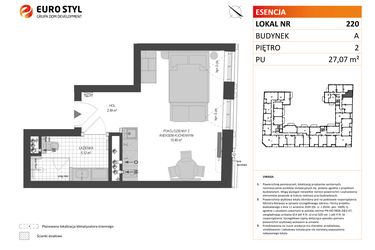 Rzut - Mieszkanie na sprzedaż 1 pokój o powierzchni 27,07 m² - numer A.220 w Esencja - Apartamenty inwestycyjne