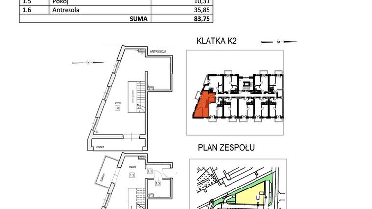Rzut - Mieszkanie na sprzedaż 3 pokoje o powierzchni 83,75 m² - numer K2/26 w Przystań Królewiecka III