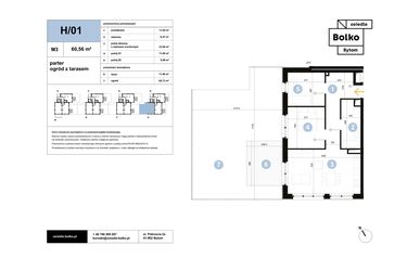 Rzut - Mieszkanie na sprzedaż 3 pokoje o powierzchni 60,56 m² - numer H/01 w Osiedle Bolko etap II