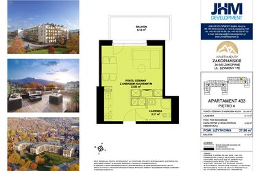 Rzut - Mieszkanie na sprzedaż 1 pokój o powierzchni 27,96 m² - numer 433 w Apartamenty Zakopiańskie