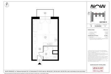 Rzut - Mieszkanie na sprzedaż 1 pokój o powierzchni 34,78 m² - numer D.04.03 w NOW