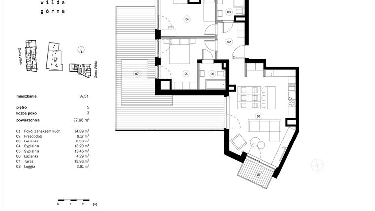 Rzut - Mieszkanie na sprzedaż 3 pokoje o powierzchni 77,96 m² - numer A.51 w Dolna Górna Wilda