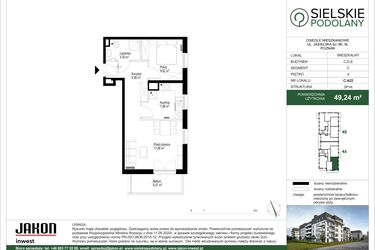 Rzut - Mieszkanie na sprzedaż 2 pokoje o powierzchni 49,18 m² - numer C.A22 w Sielskie Podolany II