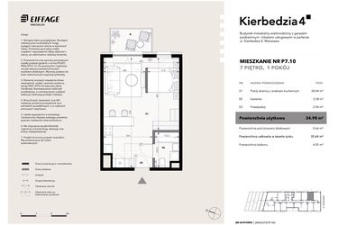 Rzut - Mieszkanie na sprzedaż 2 pokoje o powierzchni 34,57 m² - numer P7.10 w Kierbedzia 4